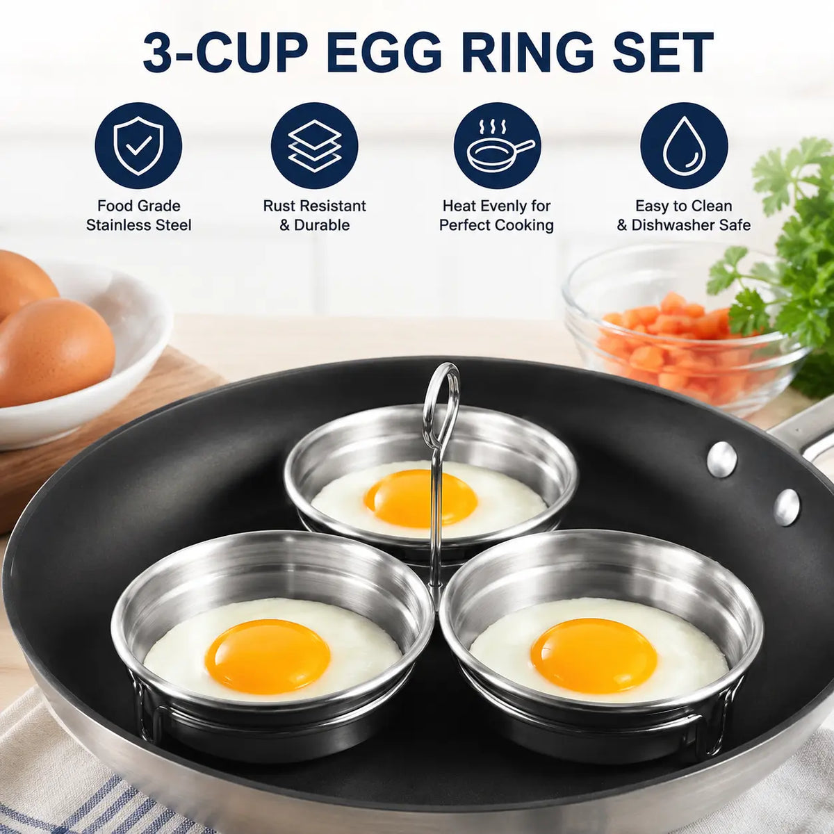 3-cup egg ring set features