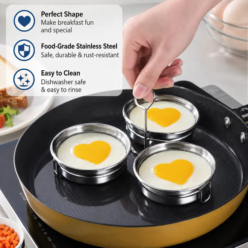 Easy-clean three-cup stainless steel egg poacher
